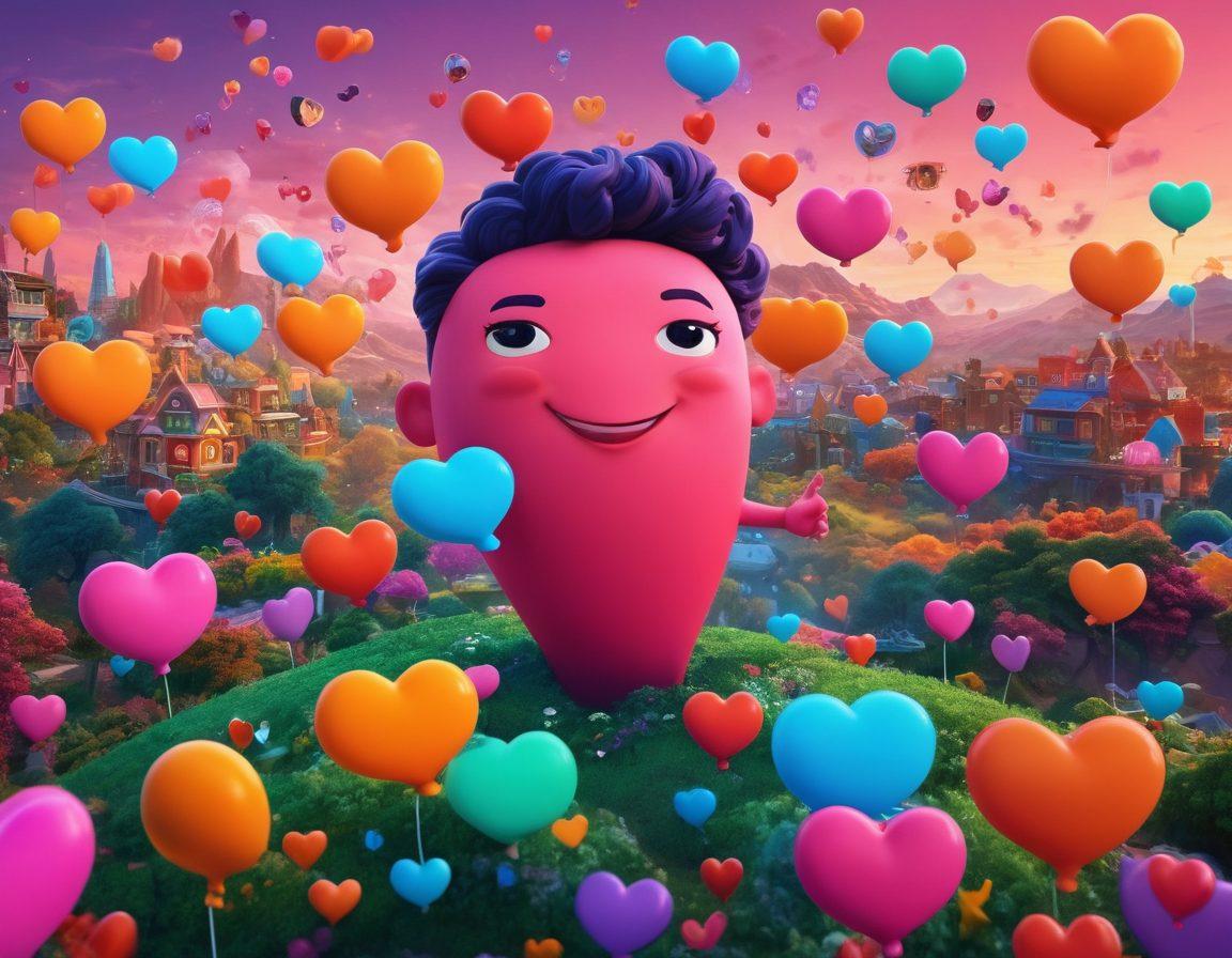 A vibrant digital landscape showcasing diverse creators collaborating through video content, surrounded by dynamic chat bubbles and interactive elements. Feature various characters with different backgrounds, engaging passionately in conversations around screens displaying videos. Include symbols of community like hearts and thumbs up floating around. Utilize bright colors to evoke a sense of excitement and connectivity. super-realistic. vibrant colors. 3D.